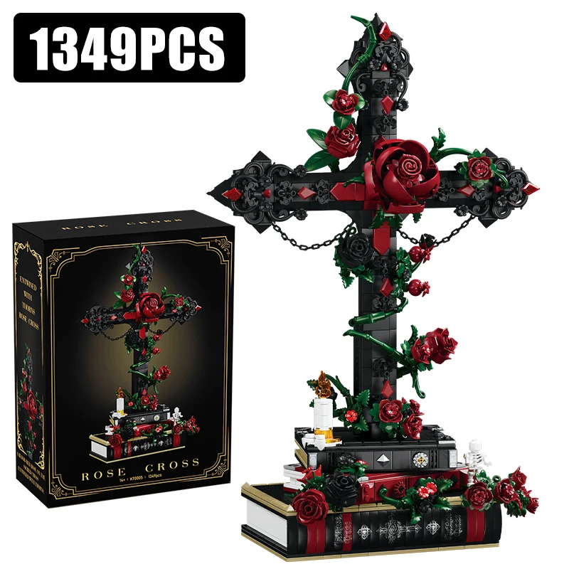 

1349Pcs Creative Christ Rosy Cross Building Blocks Gothic Jesus Sutra Thorned Rose Sword Desktop Ornament MOC Bricks Toys Gift