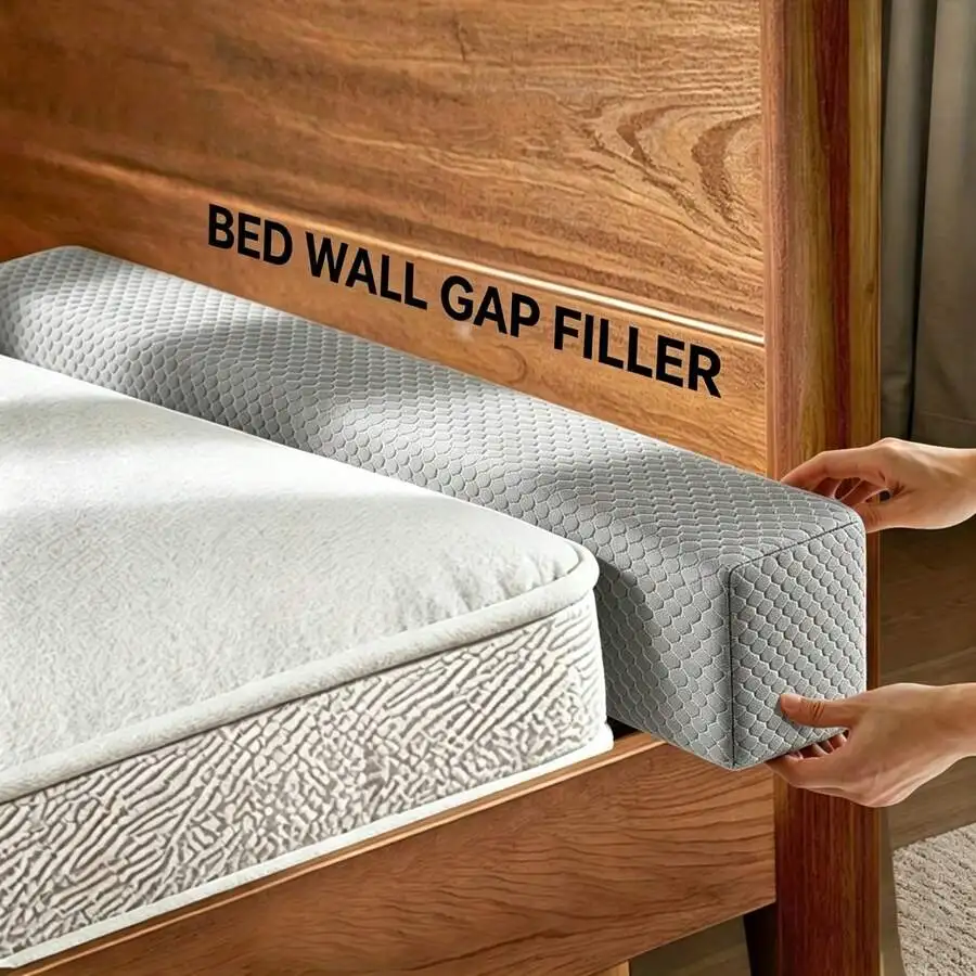 Ergonomic Bed Gap Filler Mattress Extender Pillow, High-Density Foam Headboard Cushion With Removable Washable Gray Cover, Easy Spot Clean