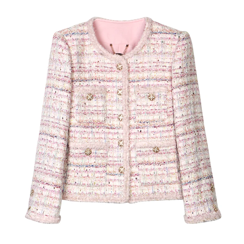 

2025 New Style Fashionable Elegant High Luxury Customized Socialite Cherry Blossom Romantic Tweed Braided Jacket