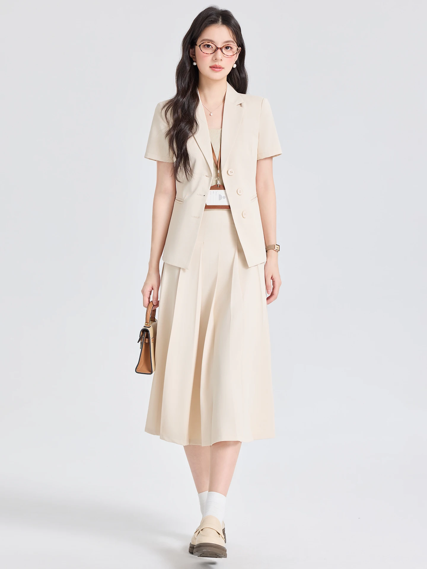 Women's Interview Suit Jacket Casual Style Polyester Fiber Standard Version Short Sleeve Pure Color Single Button Design