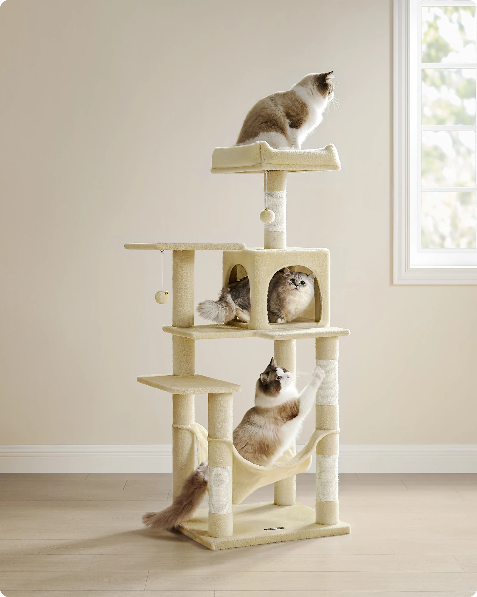 Árbol Feandrea para Gatos 143 cm, Torre Interior con Condominio, 4 Postes y 2 Perchas 🐾