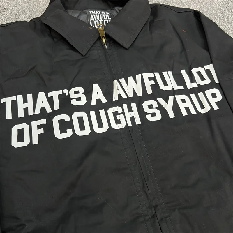 هذا الكثير من معطف سترة بسحاب أسود مطبوع عليه حروف شراب السعال #6