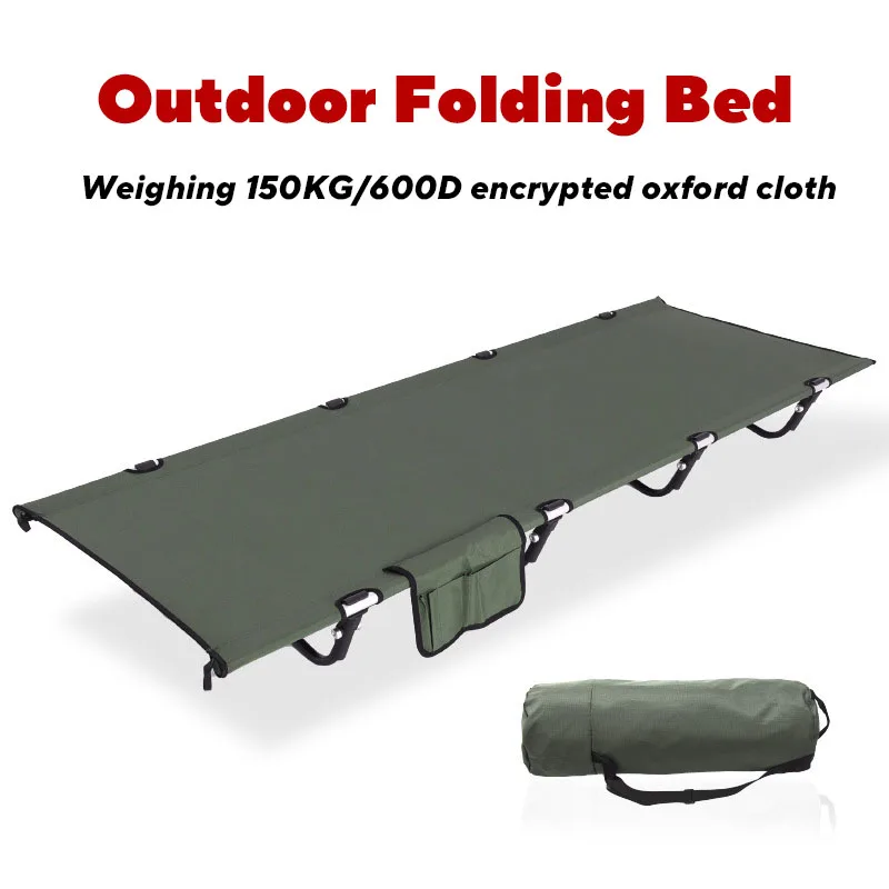 Simple Camping Cot Portable Lightweight Camping Cot Bed Aluminum Alloy Single Person Nap Easy Camping Folding Bed Military Green