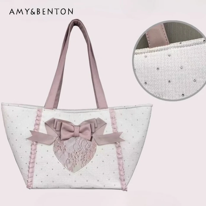 

Mine Series Mass-Produced Japanese Sweet Plaid Transparent Lace Bow Ribbon Tote Bag Itabag Versatile Large Capacity Handbag