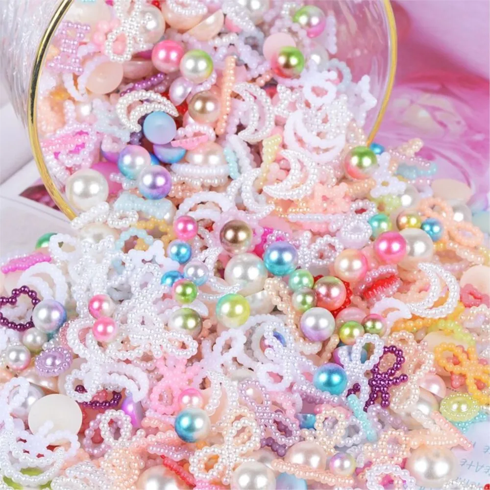 

50g(300pc) Half Round Pearl Heart/Bow Rhinestone 4-20mm Pearls Loose Bead Gems Nail Charms Mixed Resin Jewelry Manicure Supplies