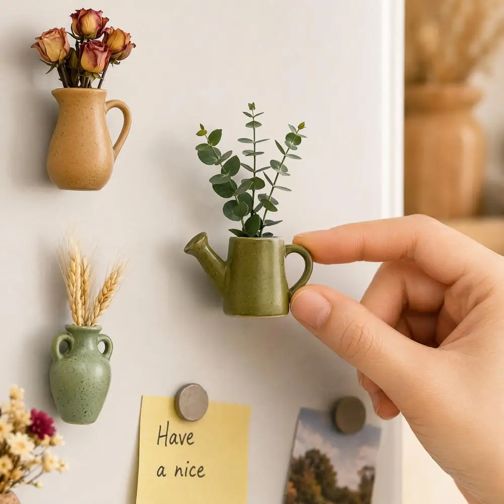 

8/10Pcs Mini Ceramic Vase Refrigerator Magnet, Magnetic Note Holder Home Office Kitchen Locker Decoration Magnet