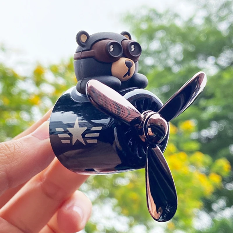 Rotating propeller airplane cool fun pilot bear car air freshener vent clip ornament decoration accessories fragrance scent men