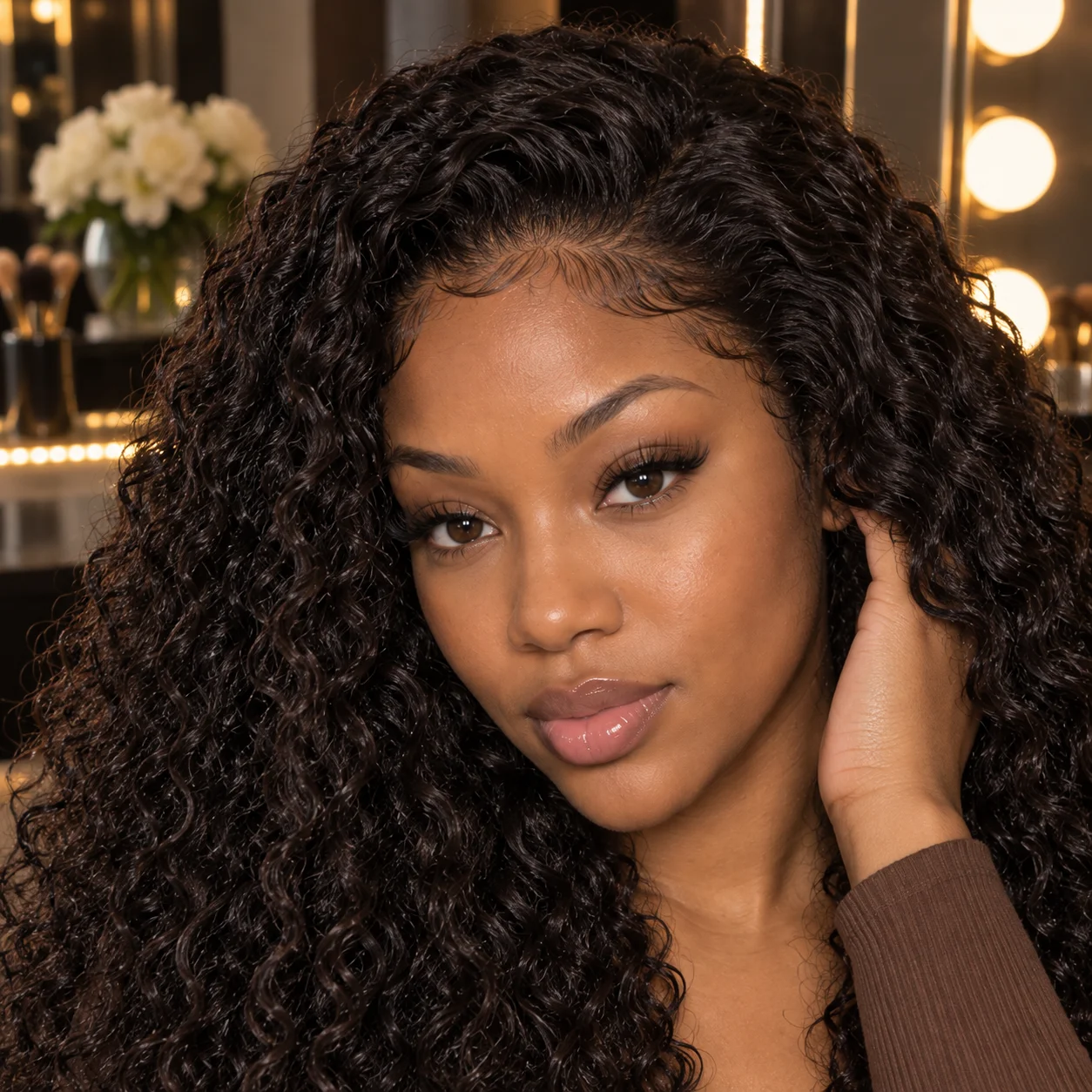 TIMOPOL Natural Color 20 Inch Jerry Curly Human Hair Wig 13x4 Lace Front Glueless Curly Wig Pre Plucked Hairline with Baby Hair for Halloween Costume Christmas Party Holiday Look