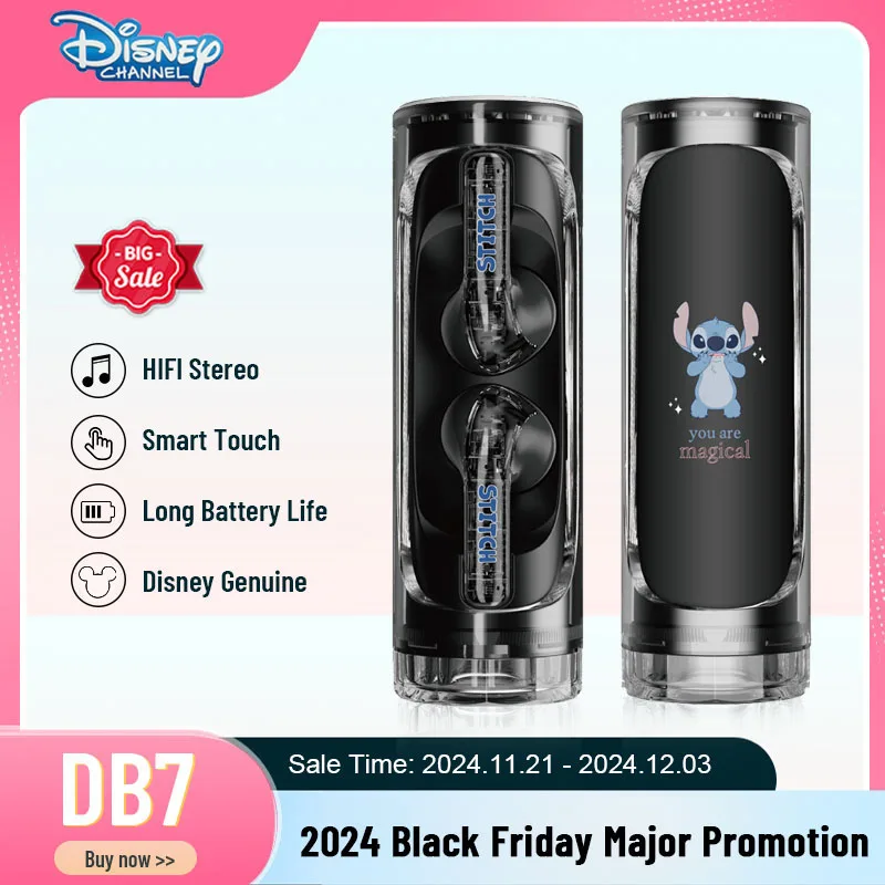 Disney DB7 Stitch & Angel Wireless Bluetooth Earphones HIFI Sound Headphones Intelligent Noise Reduction Earbuds Touch Control