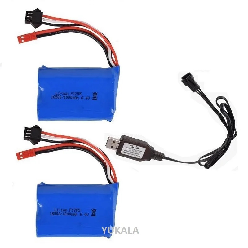 6.4v 1000mAh 15C 18500 batteria agli ioni di litio JST plug /6.4V caricatore USB per wltoys A303 A313 A323 A333 1/12 parti di camion R/C ad alta