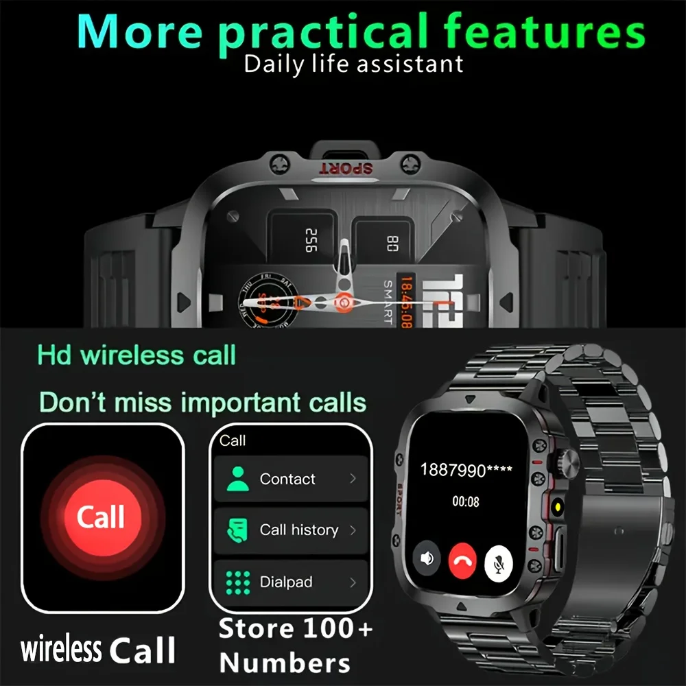 جديد وعرة ساعة ذكية الرجال الساعات الرياضية في الهواء الطلق 1.81 "شاشة BT دعوة Smartwatch AI صوت الرجال الرياضة سوار مقاوم للماء الرجال