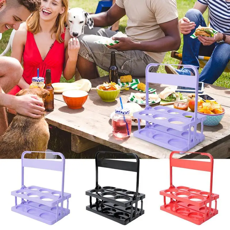 Portador de bebidas reutilizable con asa, contenedor plegable para Picnic, barbacoa, Catering, 6 botellas