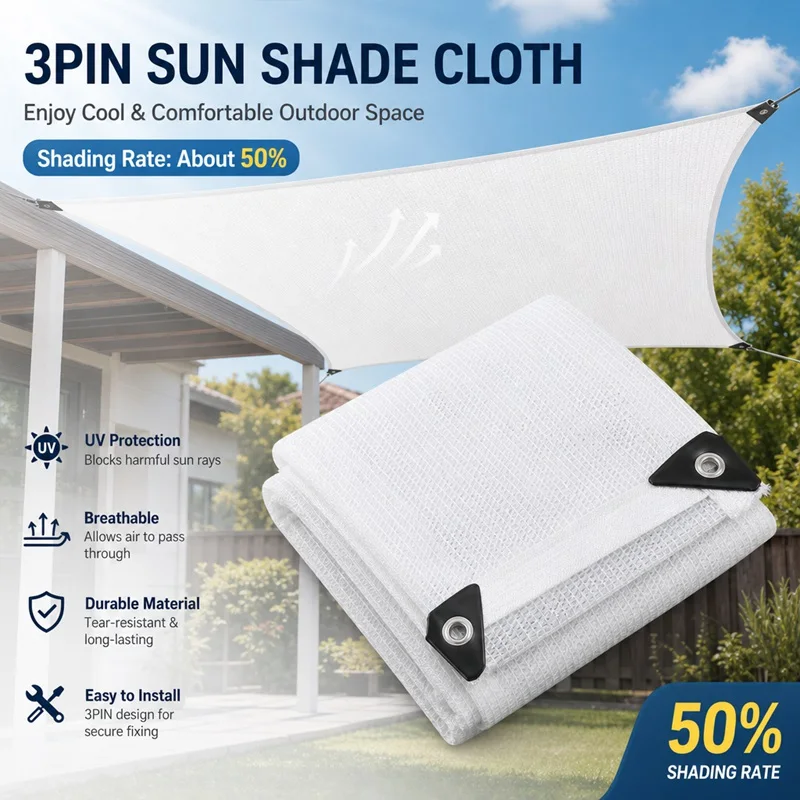 Hot Selling 3PIN White Sunshade Net 40‑50% Shading Rate HDPE UV‑Stabilized Shade Cloth,Multipurpose Breathable Shade Mesh for Garden Greenhouse Plants Patio Balcony Terrace Gazebo Kennel,Outdoor Sun Block Shade Netting Cover