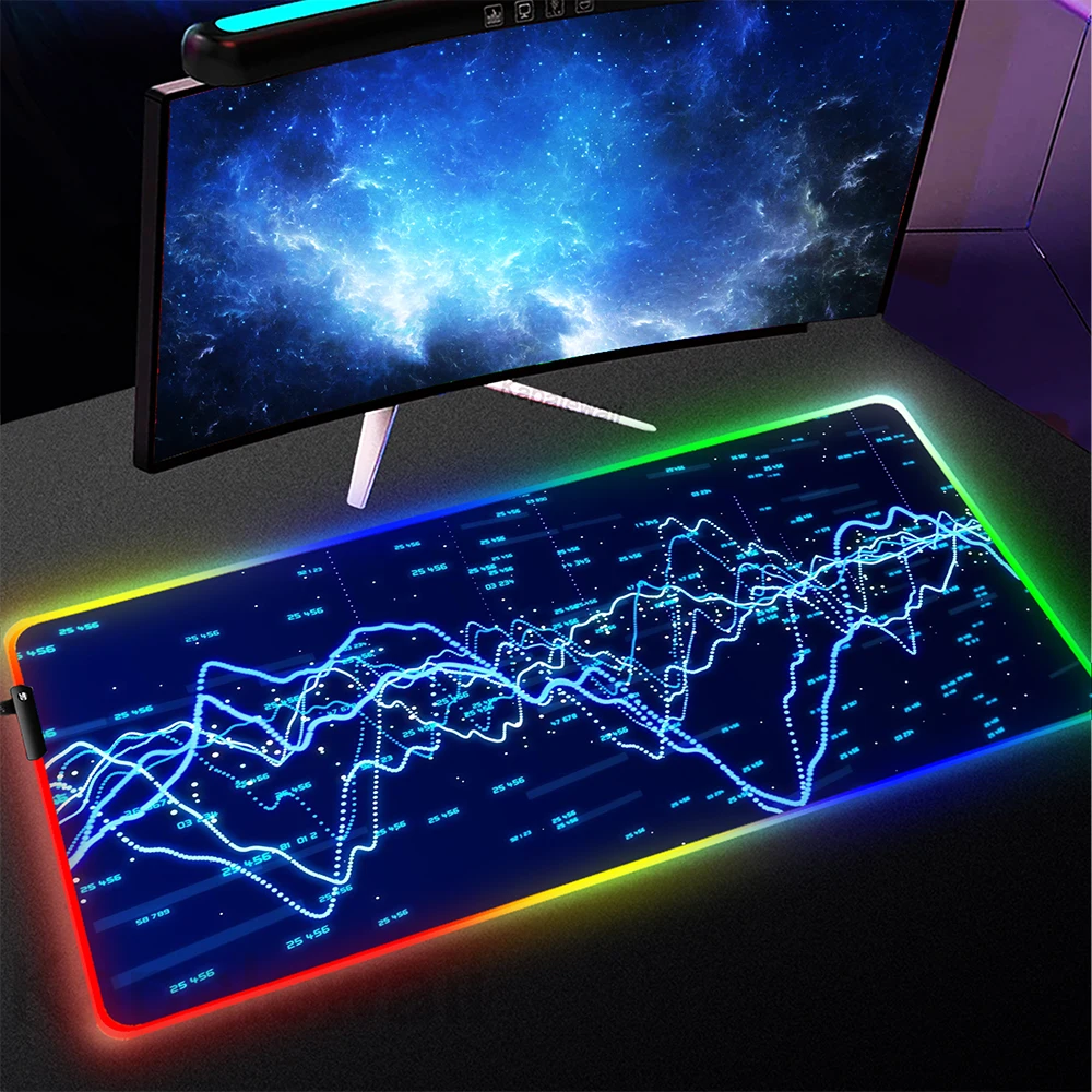 

Stock Market Chart Pattern RGB Mousepad LED Gamer Mouse Pad PC Desk Mat Luminous Mouse Mat Large Gaming Backlight Keyboard Mats