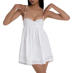 Women's  Nightgown Spaghetti Straps Low Cut Double Layer Lace Patchwork Pleated Mini Suspender Skirt