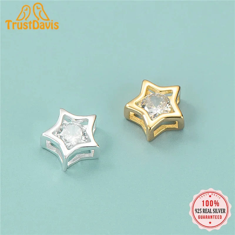 TrustDavis Real Sterling Silver Fashion Star CZ Round Interval Bead Charm Beads Handmade DIY Accessories Fine Jewelry HY682