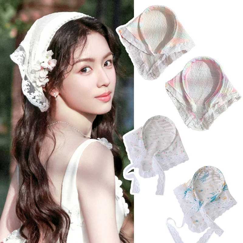 Lace Ribbon Hair Band Lace Triangle Scarf Headband Lazy Headscarf All-in-one Sun Protection Headscarf Women Headband Headscarf