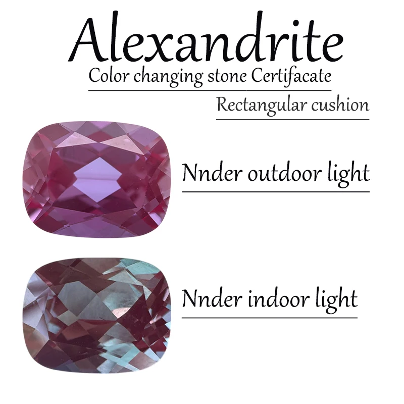 

Rectangular Cushion Shape Lab Grown Alexandrite Color Changing Stone Advanced DIY Jewelry Making Materials with Certificate
