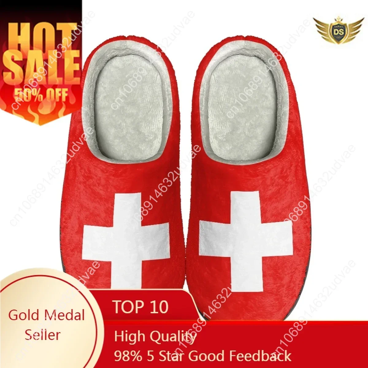 

Fashion Swiss Flag Design Indoor Slippers Autumn Winter Warm Couple Comfy Footwear Non-Slip Cozy Cotton Slippers Print On Demand