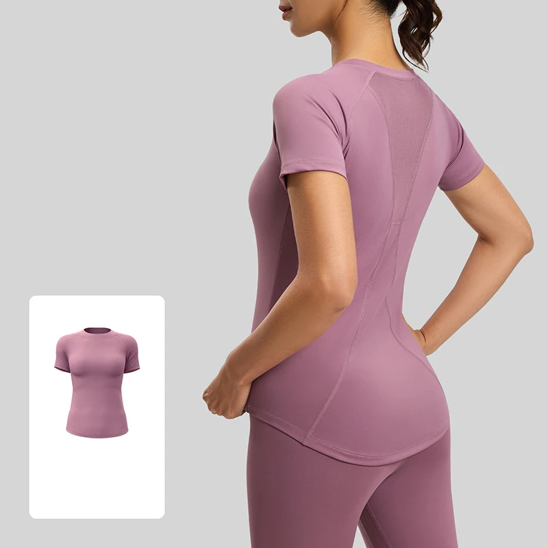 Summer Fashion Mesh Panel Yoga Short Sleeve Top Quick Dry Breathable Sports Top Comfortable Soft Workout T-shirt for Running