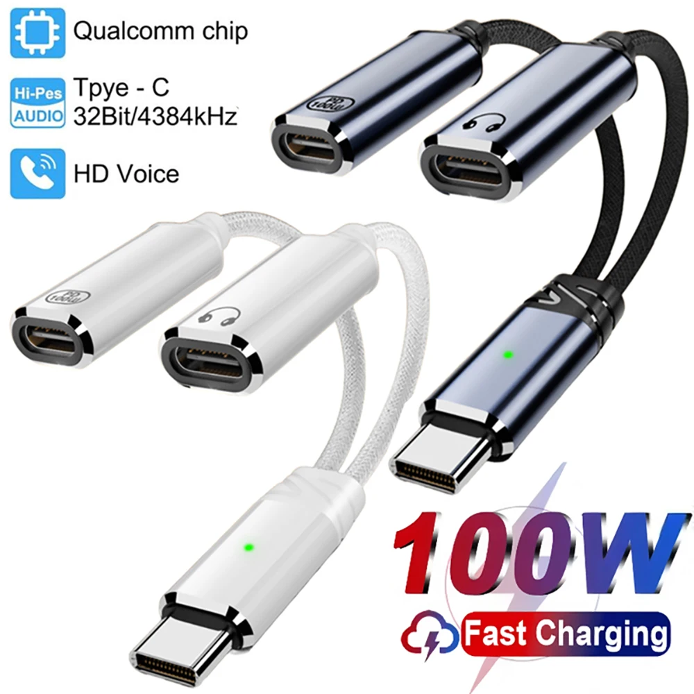 2 in 1 USB C Splitter Headphone Jack Audio Converter Adapter PD 100W Fast Charging Connector For Macbook Air Laptop Accessories