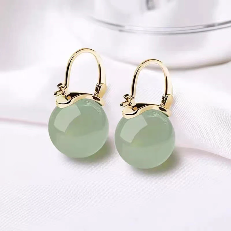 Ancient Style Jade Bead Earrings Gentle Fashion Temperament Ear Buckle For Women Girls Retro Earrings Jewelry Accessories Gifts