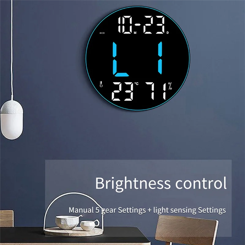 Ambient Light 12 Inch Big Screen Multifunction Clock Simple Living Room Wall Clock Led Wall Clock,Green