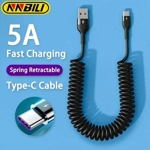 NNBILI 66W 5A USB C كابل شاحن الهاتف 3A Micro USB الربيع تلسكوبي سحب ل Xiaomi Samsung Huawei LG كابل الشحن السريع أفضل 8 مبيع مصدر شاحن LG H160 - رقم 1