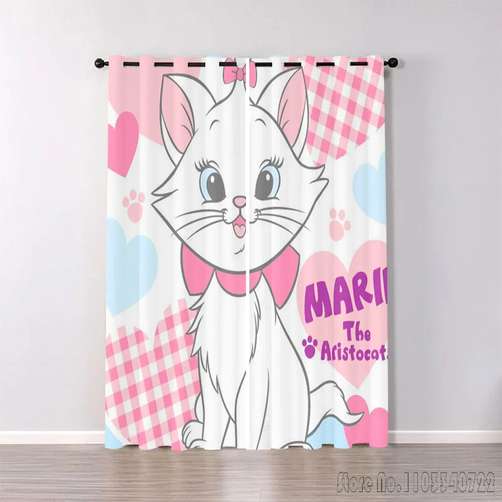 Disney Marie Cat Girl Princess Window Curtain 3D Print Blackout Curtains Living Room Bedroom Decor Custom Kids Gift