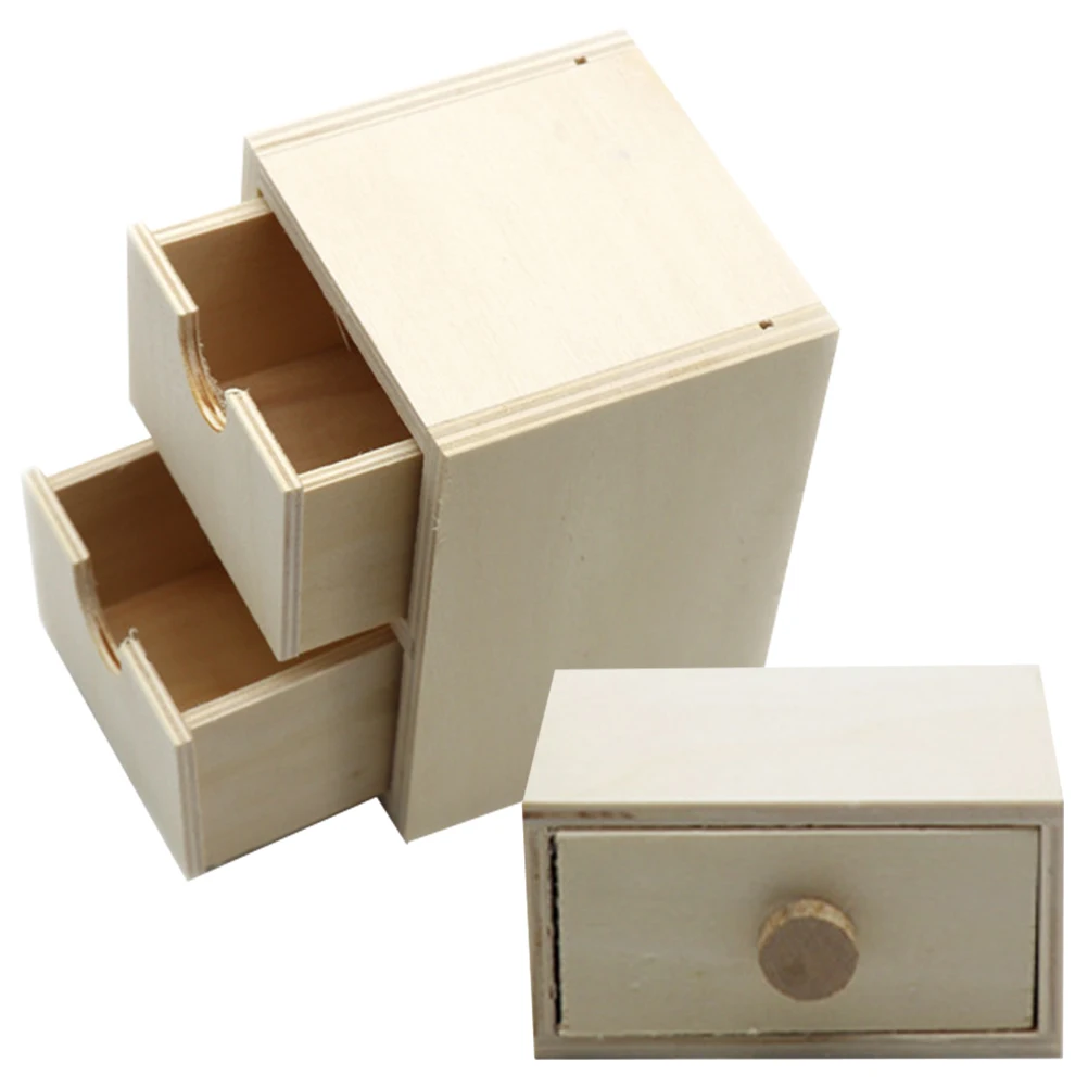 

2pcs Wooden Small Drawer Boxes Unpainted Blank Wood Children DIY Craft Kids Manual Toy Safe Creative Gift Idea