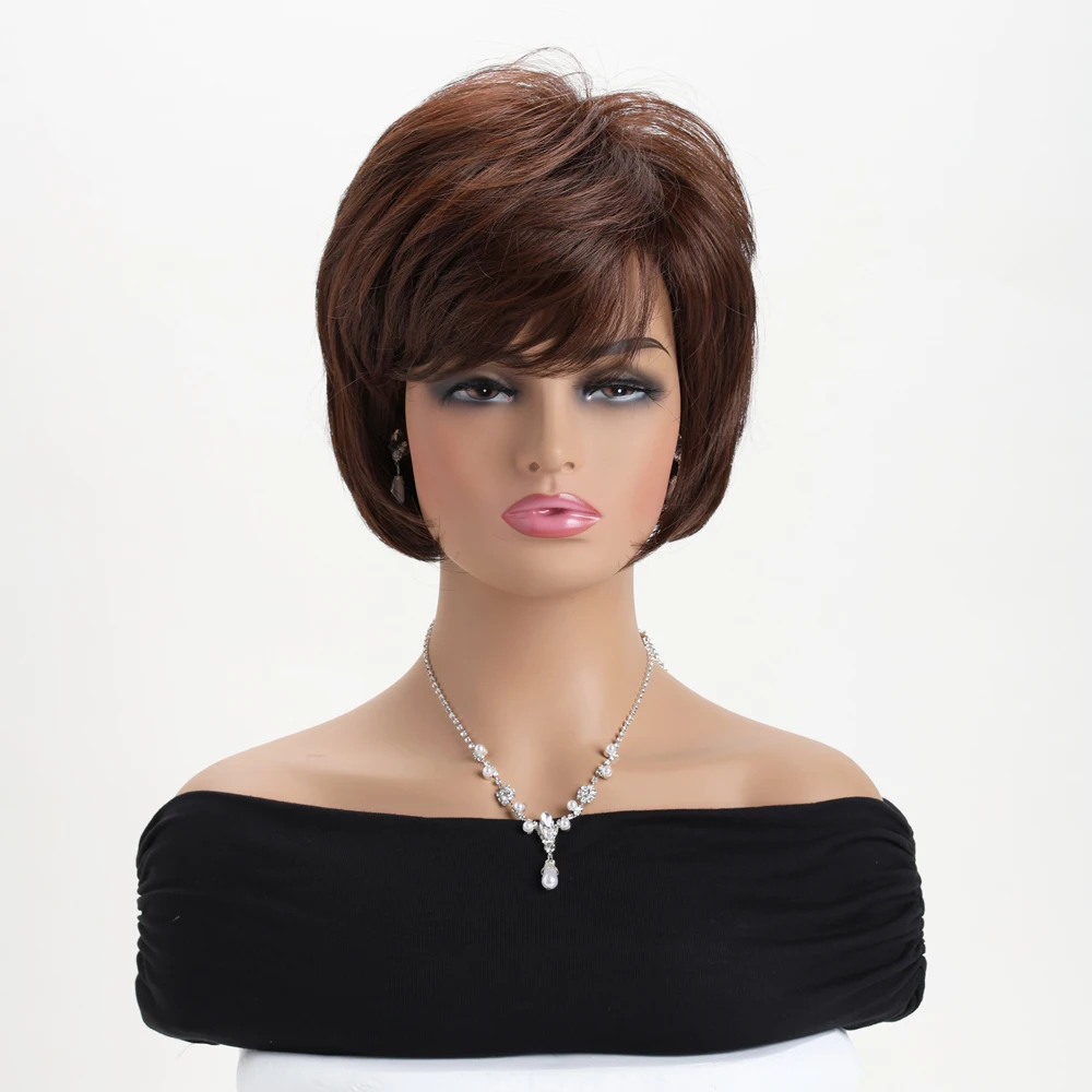 Short Natural Wigs with Bangs for Women