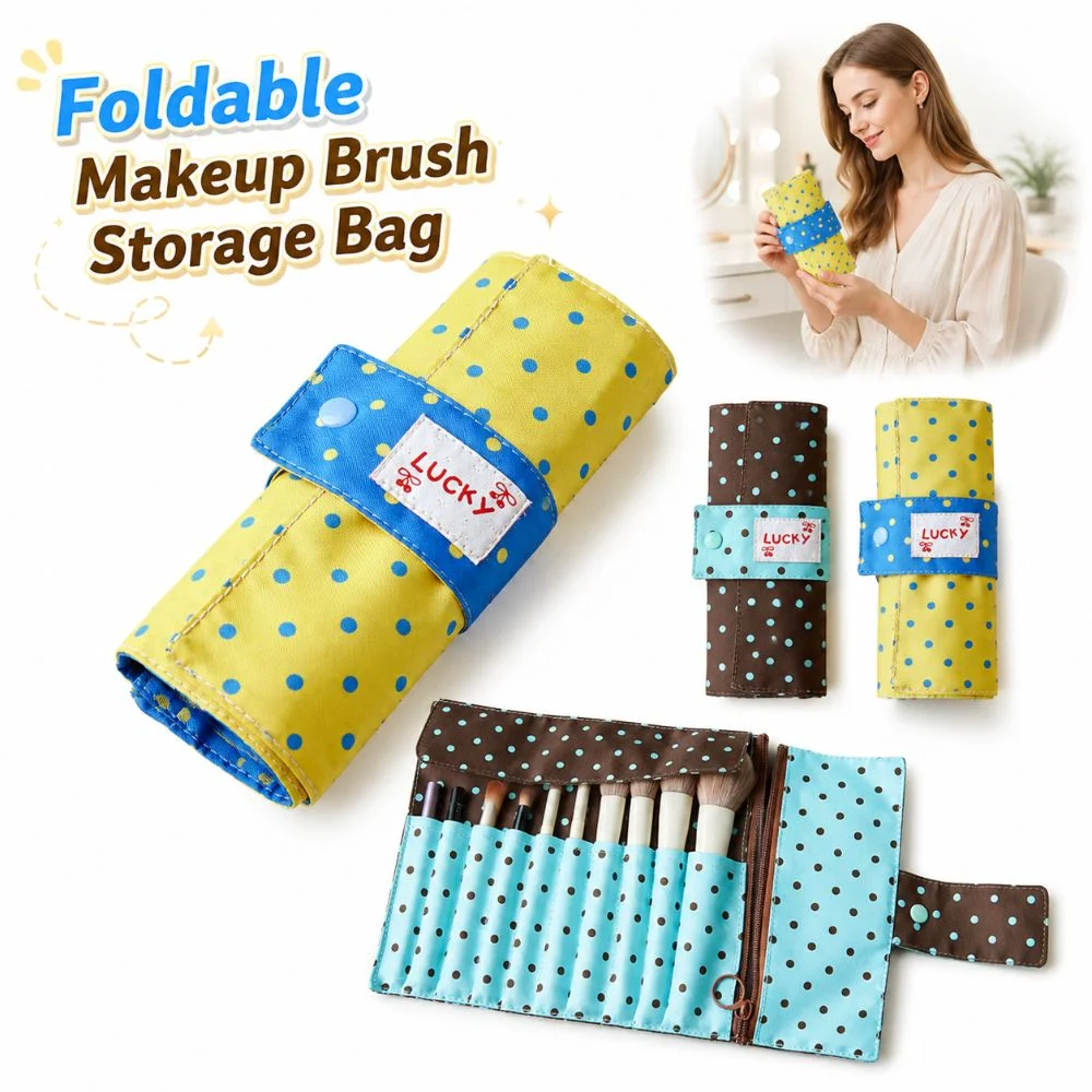 Polka Dot Makeup Brush Storage Bag 10 Slots Multipurpose Makeup Tool Bag Portable Large Capacity Makeup Bag