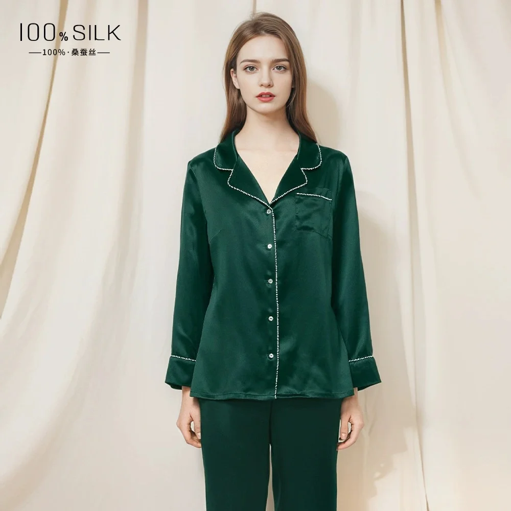 

22mm heavyweight silk pajamas for ladies, spring and summer styles, 100% mulberry silk, autumn and winter high-end sense loungew