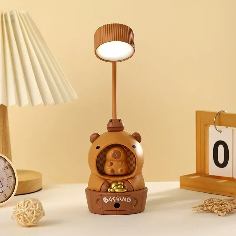 1-10PCS Cute Kapybara Cartoon LED Desk Lamp Eye Protection USB Rechargeable Study Lamp with Pencil Sharpener Kids Gift
