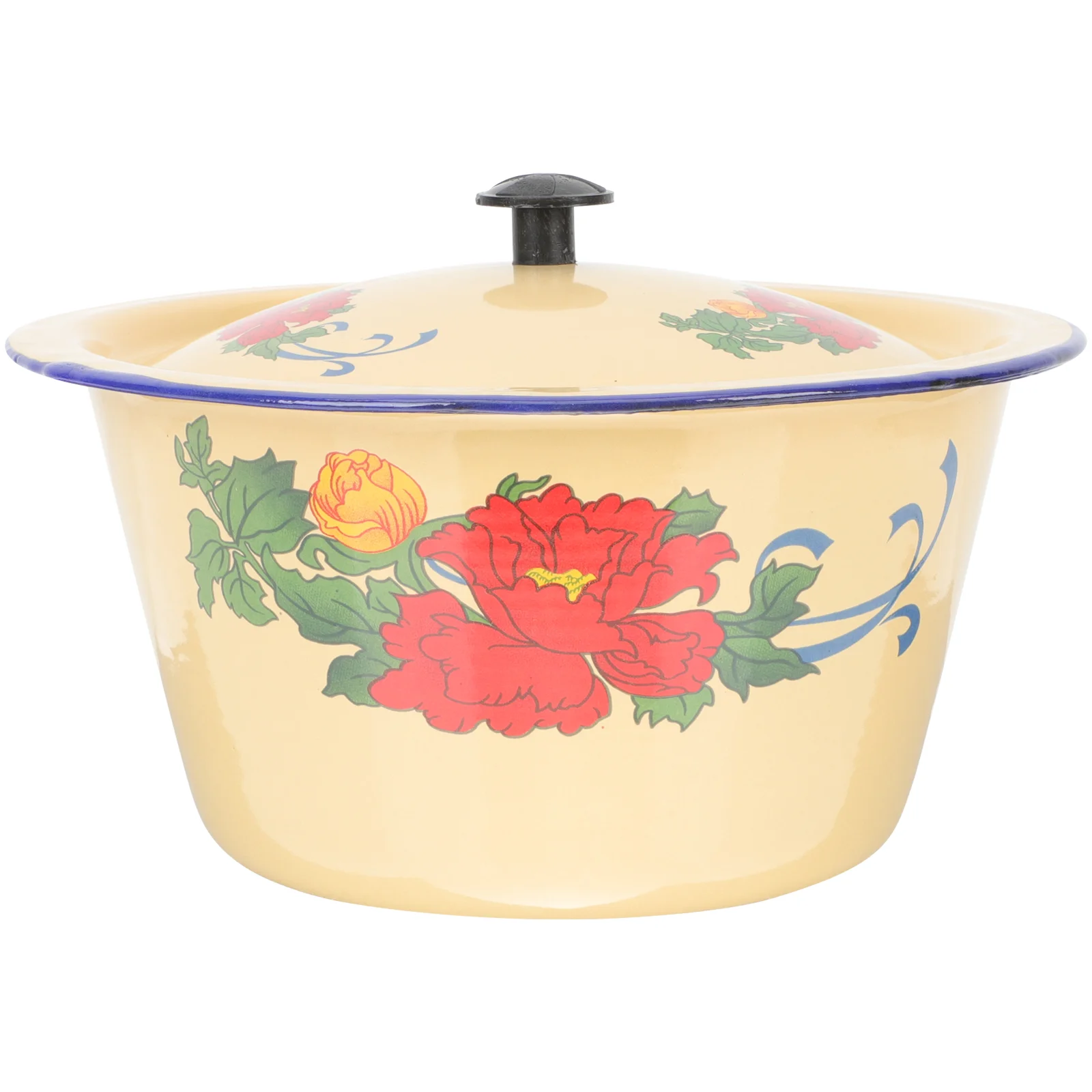 

Retro Enamel Bowl with Lid Kitchen Enamels Supply Storage Pot Sink Vintage Washing Basin