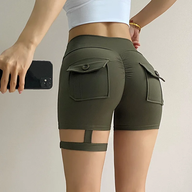 Women's American Style Summer High-Waist Leg-Ring Peach-Lift Gym Shorts, High-Elastic 3" Workout Booty Hot Pants for Training