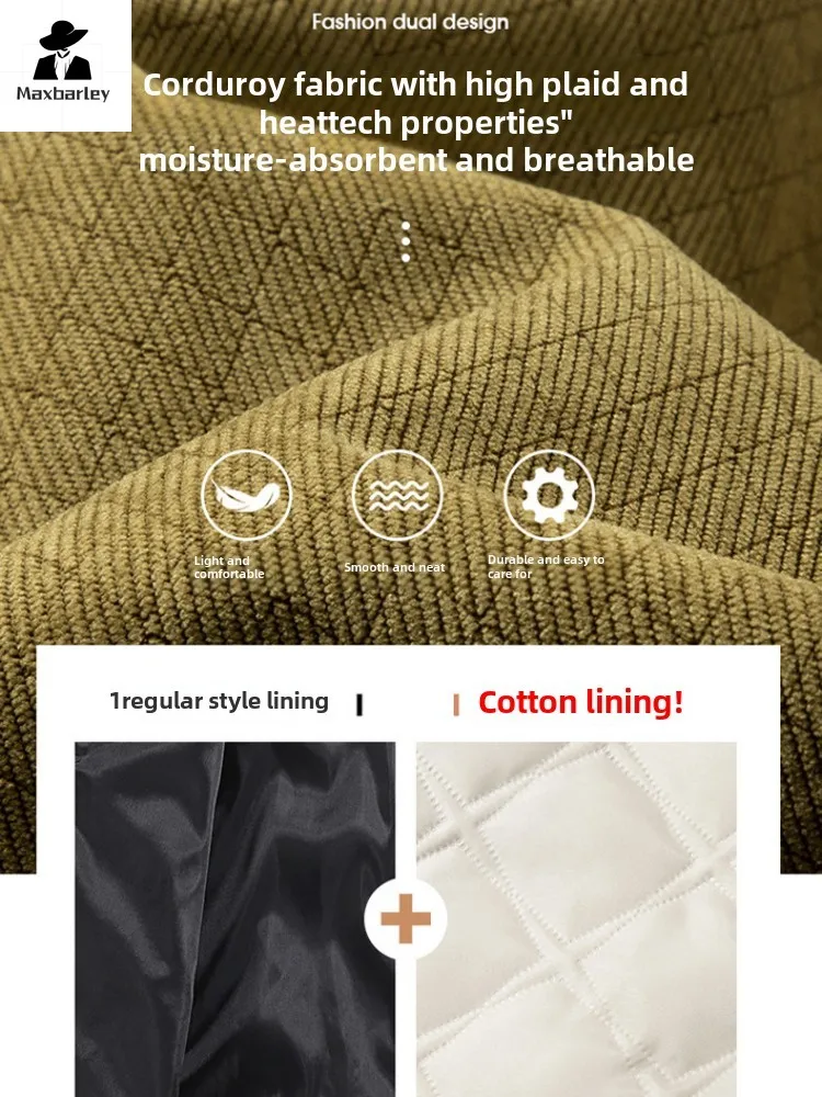 New Men's Warm Jacket Winter Fashion Luxury Thickened Windproof Down Cotton Padded Coat Male Casual Corduroy Cold-proof Parka