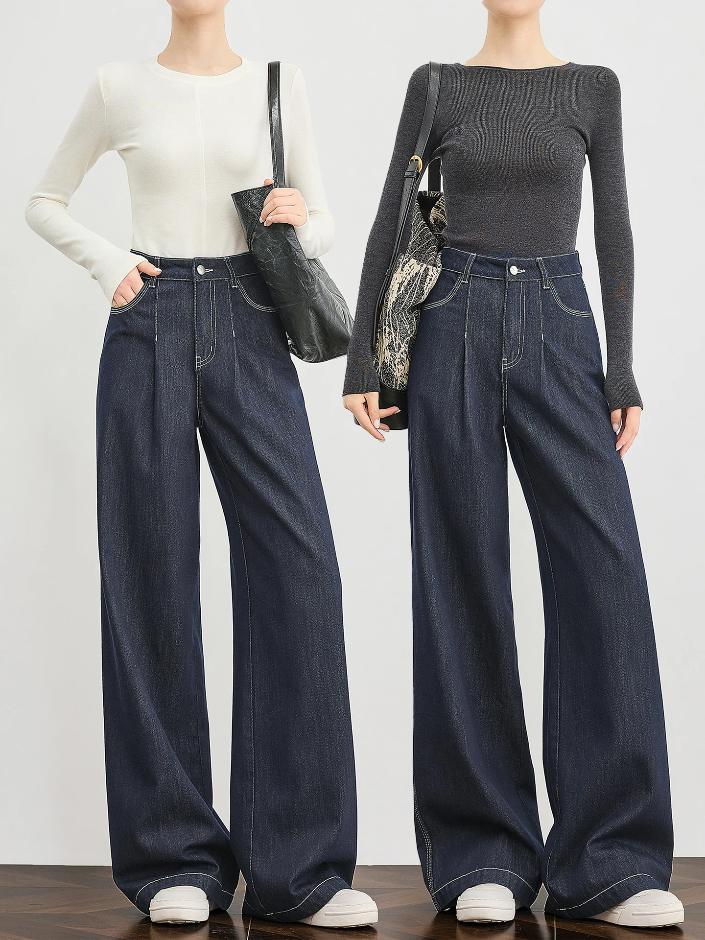 

TUMPUS High Waist Wide Leg Jeans Women's Long Drape Straight Cut Blue Cotton Feel Denim Pants Comfortable Casual Trousers