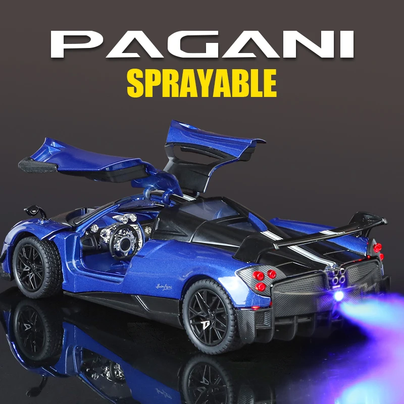 KMM 1/24 Spray Huayra supercoche aleación miniatura modelo sonido luz tirar hacia atrás chico regalo de cumpleaños caja exquisita recoger val