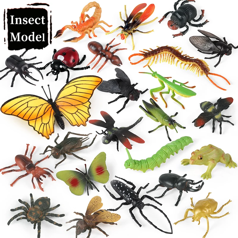 Oenux Simulation Insect Animals Model Playset Wild Frog Butterfly Bee Dragonfly Action Figures 24PCS/Box Kids Education Gift Toy