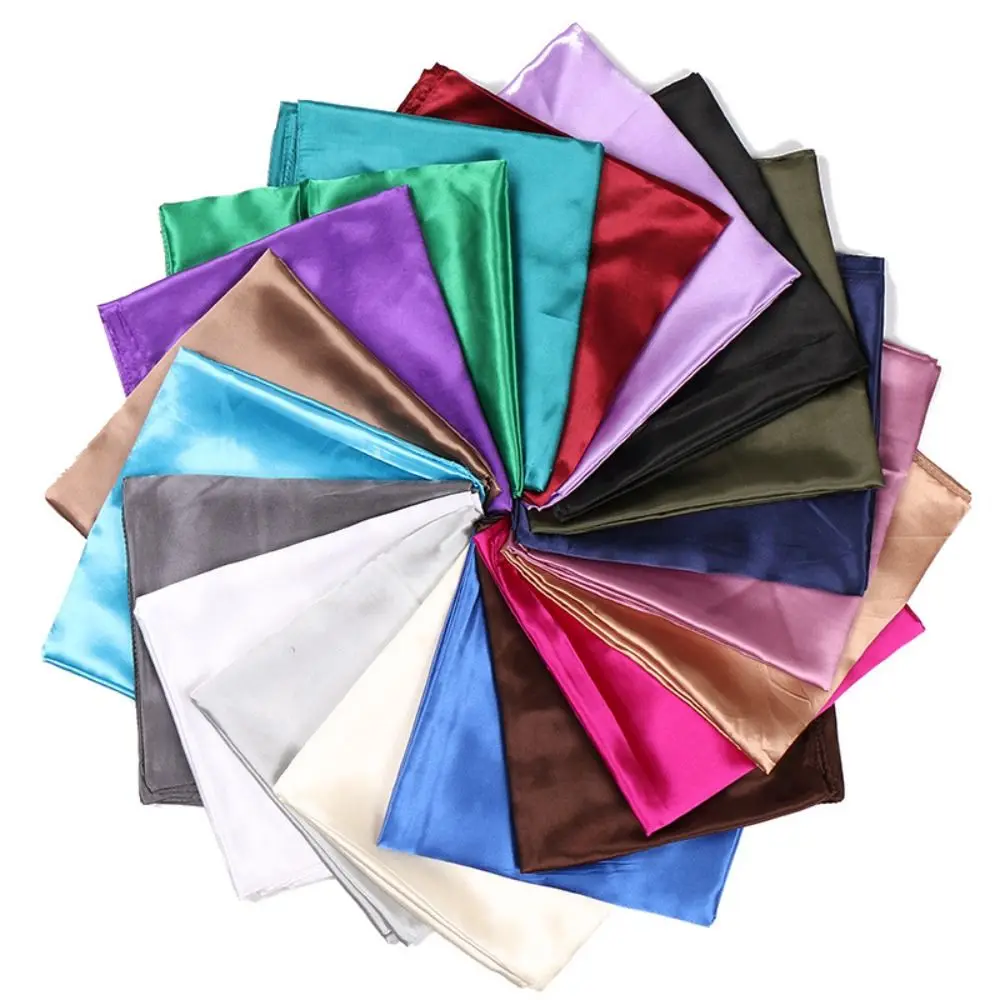 Elegant 90cm Satin Silk Scarf Soft Lightweight Square Neck Scarves Hijab Large Size Pure Color Shawl Outdoor