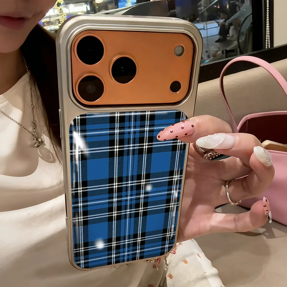 Einfache blaue karierte Drop-Glue INS Hülle für iPhone 15 17 13 Pro Max Phone 11 12 ProMax 14 15 16 Plus Hüllen Stoßfeste Luxus-Fundas – Detail 8