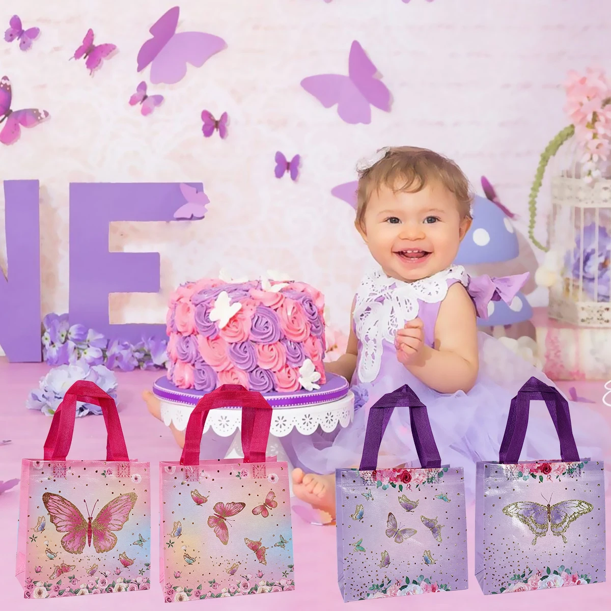 Tas hadiah kupu-kupu dekorasi pesta ulang tahun kain bukan tenun bingkisan kemasan hadiah kantung permen perlengkapan Baby Shower favorit anak perempuan