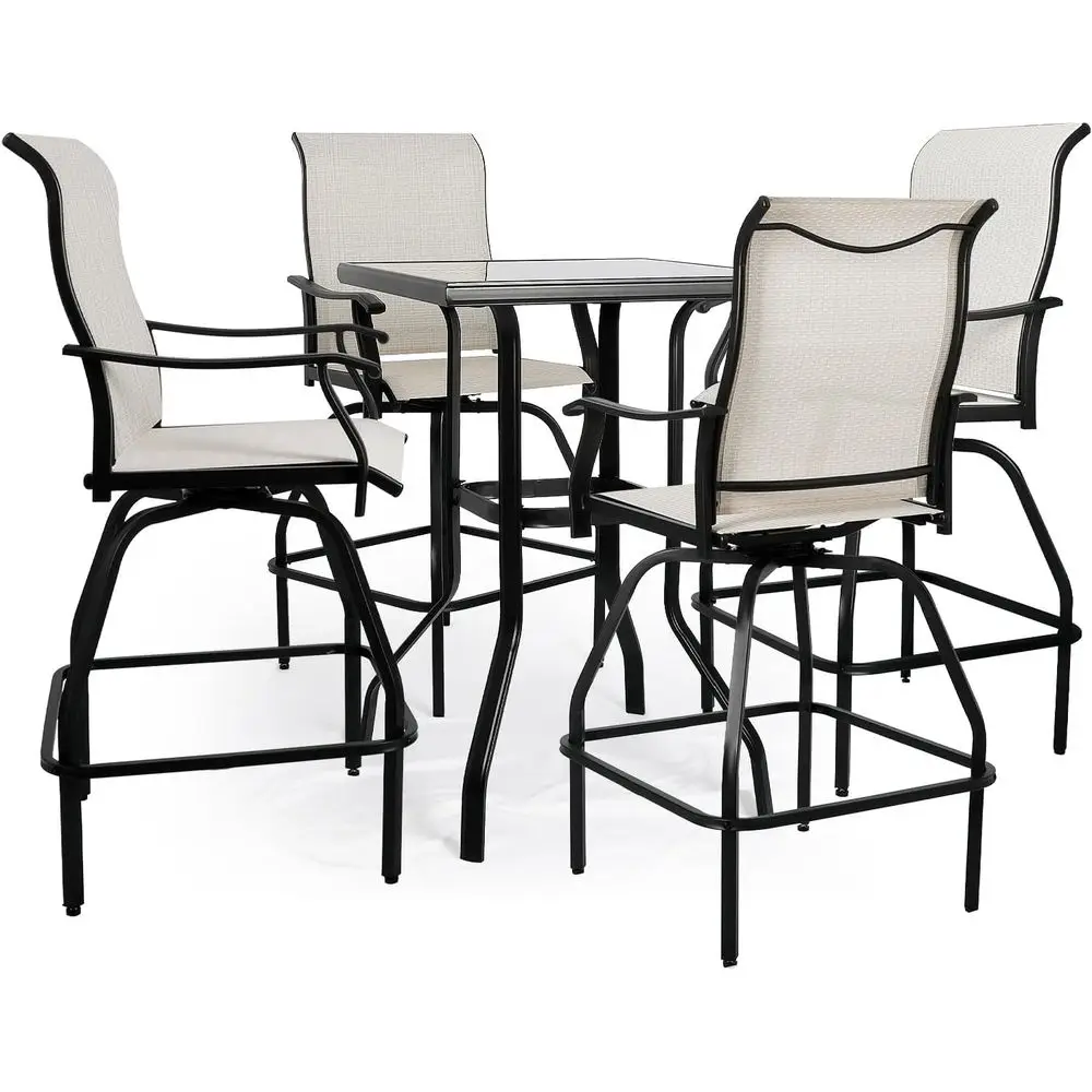 

5-Piece Outdoor Swivel Bar Set with All-Weather Textilene Fabric and Height Adjustable Table