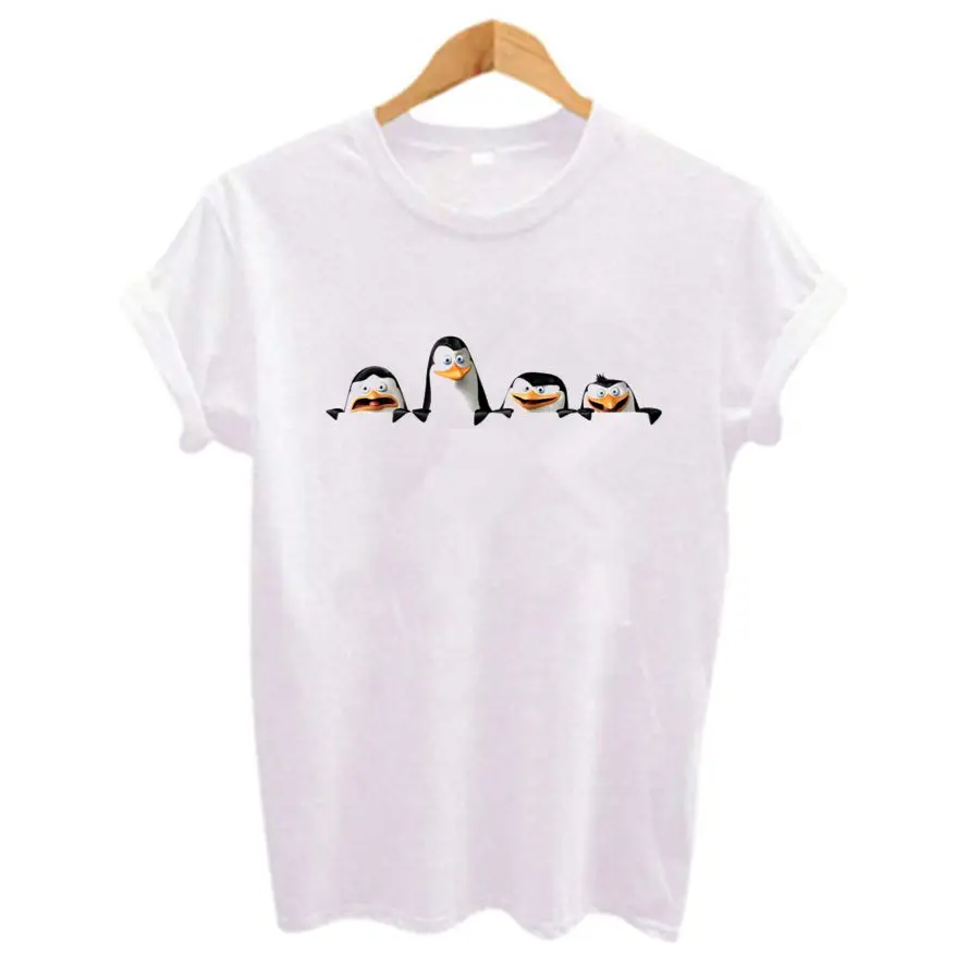 Cute Penguin Print Women t shirt Summer Casual Short Sleeve Cartoons tshirts Girl Funny t-shirt