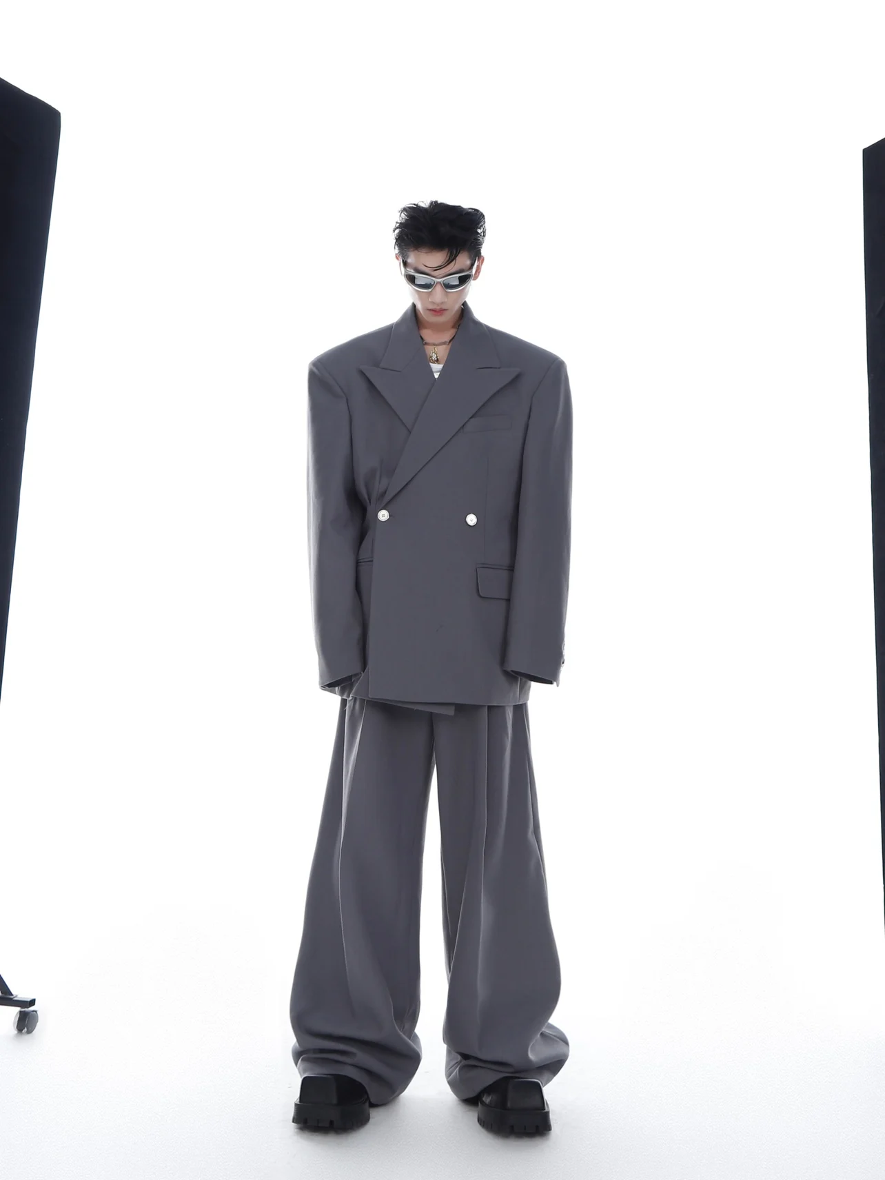 Loose Fit Shoulder Pad Suit Jacket Unisex Casual Style Polyester Blend Fabric Punk Subculture Spring Autumn Season Fashion