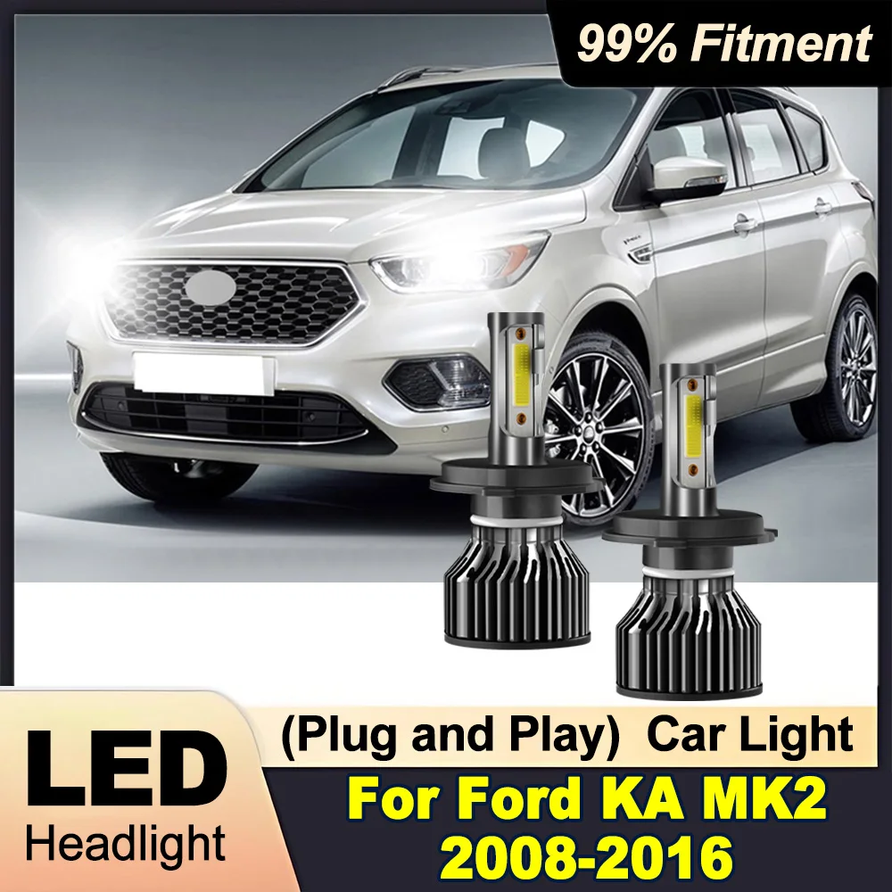 

2PCS Car LED Headlight 6000K White H4 High Low Beam Headlamp 30000LM 300W For Ford KA MK2 2008-2015 2016 Plug and Play Car Light