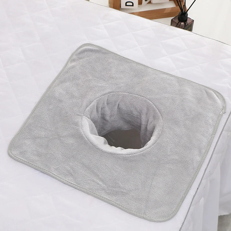 Thickened Velvet SPA Towel With Hole 35x35cm Beauty SPA Massage Table Planking Face Towel Salon Bedside Hole Towel Bed Bandana