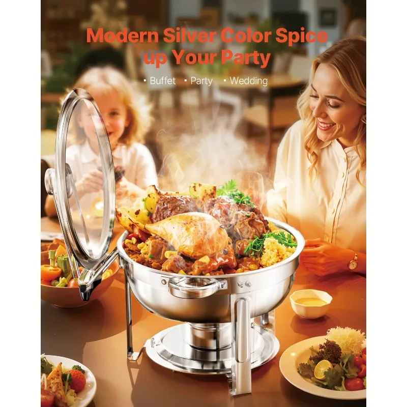 

【Premium】 5 Qt 4 Pack Chafing Dish Buffet Set Stainless Steel Chafer with 4 Full Size Pan Round Catering Warmer Server for Party