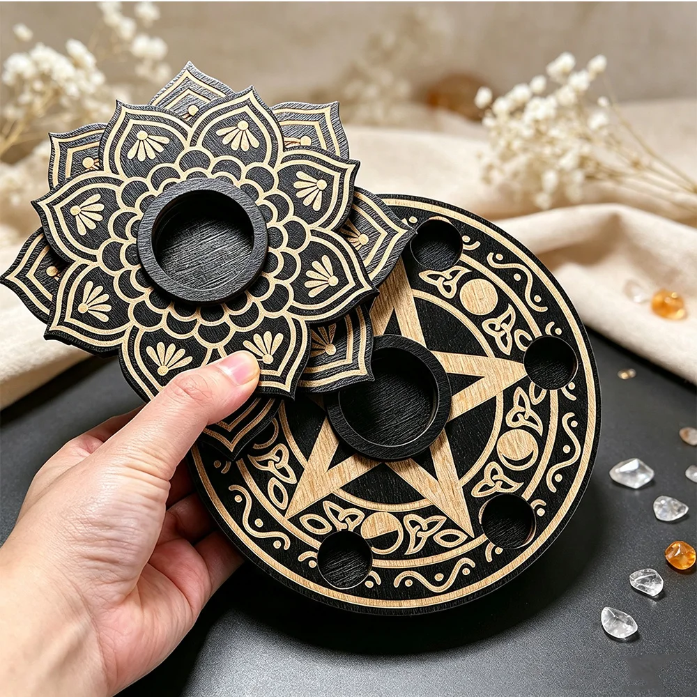 Wooden Five-Pointed Star Crystal Ball Display Stand—Energy and Occult Supplies, Tarot Card Divination, Ritual Decorations